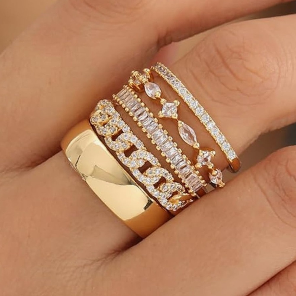 Gold 14k Gold Plated 4pc Cubic Zirconia Ring Set
